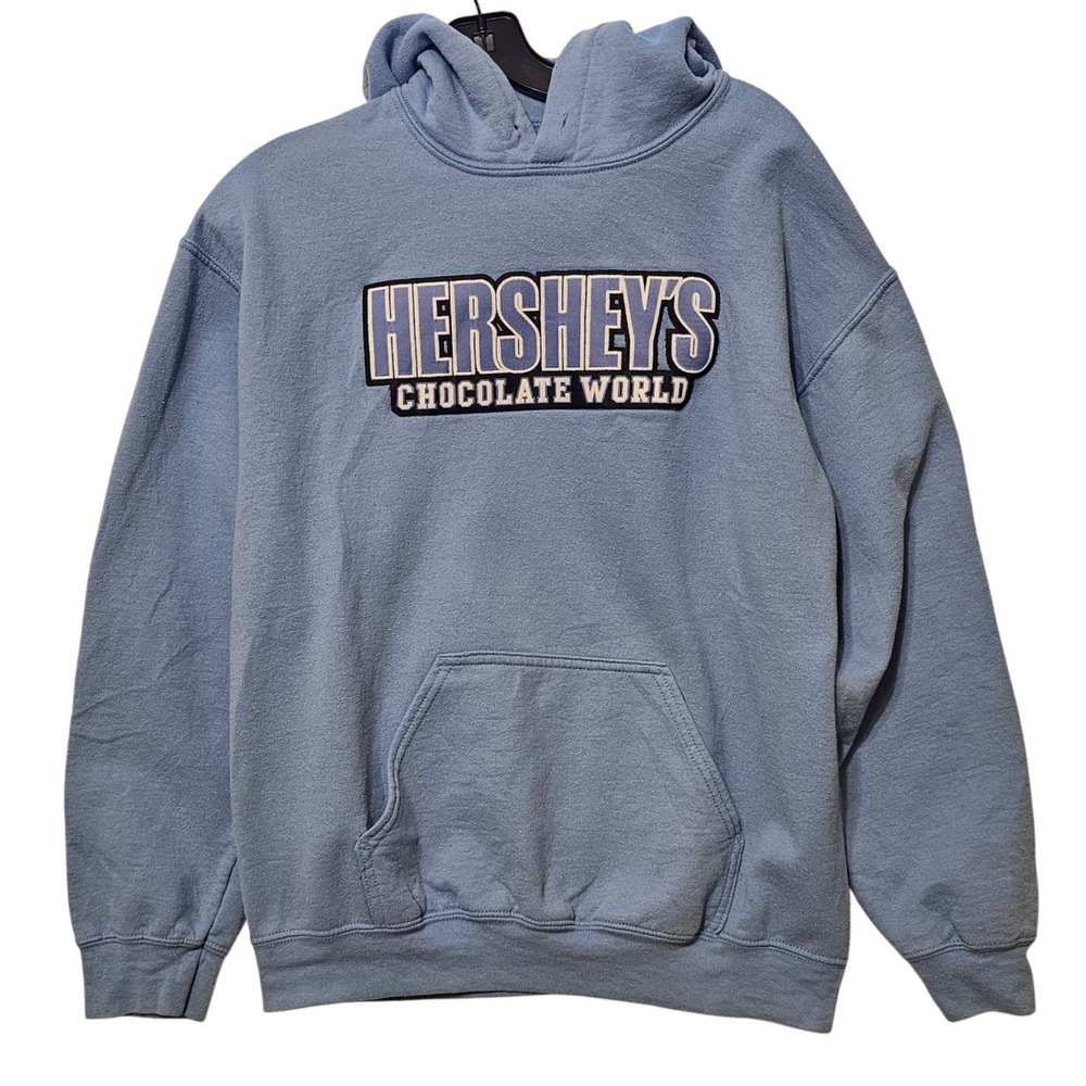 Gildan Hersheys Chocolate World Hoodie Sweatshirt Light Blue Mens Medium Women L